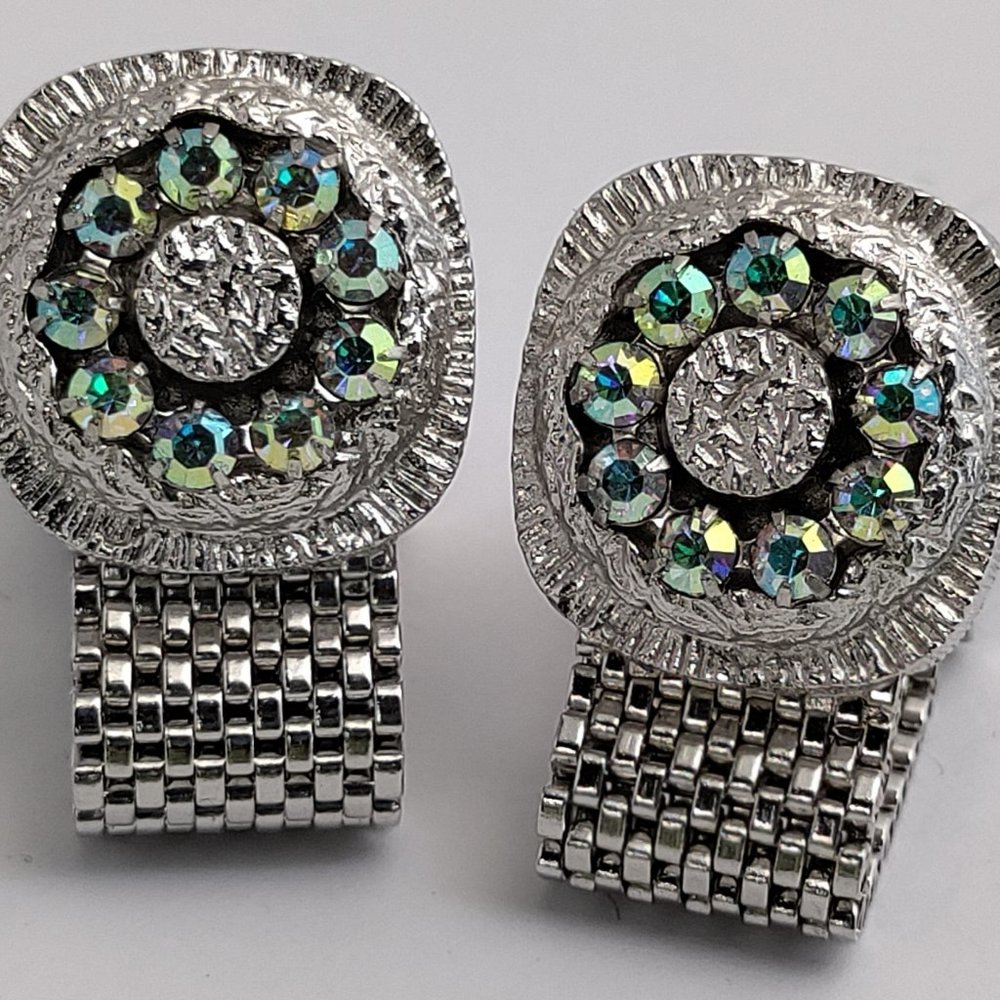Vintage Mid Century Signed Swank Rhinestone Square Cufflinks
